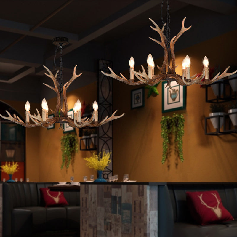 6/8 Lights Antler Ceiling Chandelier Rustic Khaki Resin Suspension Light for Restaurant 6 Khaki Clearhalo 'Ceiling Lights' 'Chandeliers' Lighting' options 233588_a38813f9-b27c-4ff6-ad0c-186e16c12fb3