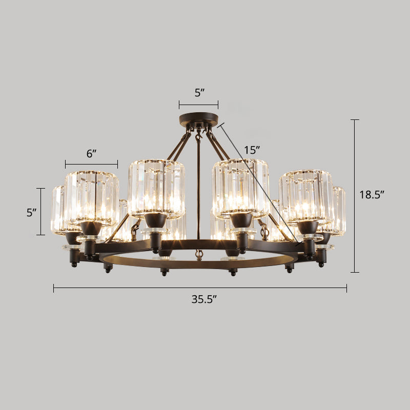 Cylindrical Ceiling Pendant Lamp Modern Crystal Living Room Chandelier Light Fixture 10 Black Clearhalo 'Ceiling Lights' 'Chandeliers' 'Modern Chandeliers' 'Modern' Lighting' 2335907