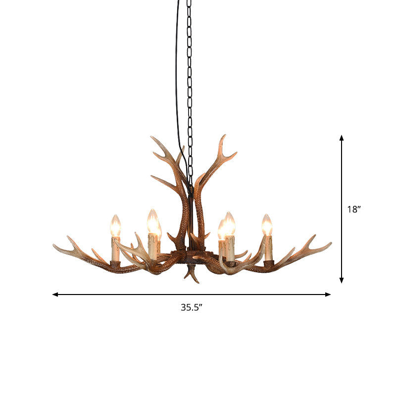 6/8 Lights Antler Ceiling Chandelier Rustic Khaki Resin Suspension Light for Restaurant Clearhalo 'Ceiling Lights' 'Chandeliers' Lighting' options 233591