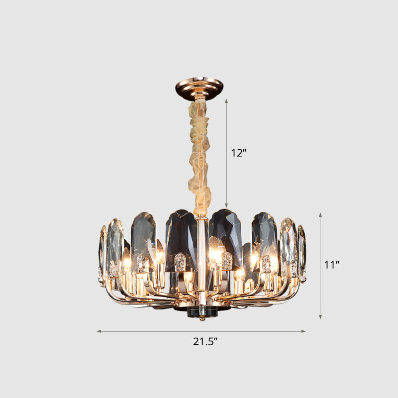 Gold Finish Round Pendant Light Post-Modern Crystal Panels Chandelier for Living Room 8 Gold Clearhalo 'Ceiling Lights' 'Chandeliers' 'Modern Chandeliers' 'Modern' Lighting' 2335919