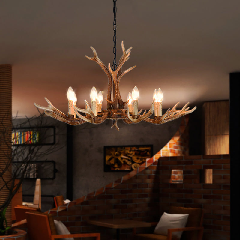 6/8 Lights Antler Ceiling Chandelier Rustic Khaki Resin Suspension Light for Restaurant Clearhalo 'Ceiling Lights' 'Chandeliers' Lighting' options 233593