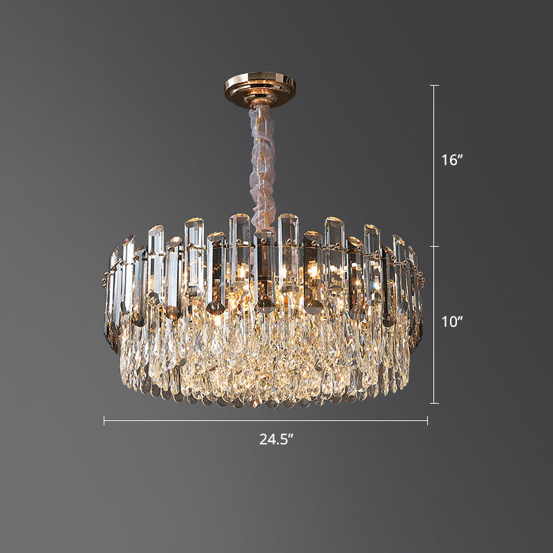 Clear Crystal Drum Pendant Lamp Modern Style Chandelier Light Fixture for Dining Room Clear 24.5" Clearhalo 'Ceiling Lights' 'Chandeliers' 'Clear' 'Industrial' 'Modern Chandeliers' 'Modern' 'Tiffany' 'Traditional Chandeliers' Lighting' 2335969