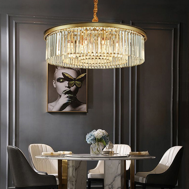 Gold Finish Circle Suspension Lighting Minimalist Prismatic Crystal Chandelier Lamp for Restaurant Gold 25.5" Clearhalo 'Ceiling Lights' 'Chandeliers' 'Modern Chandeliers' 'Modern' Lighting' 2335970