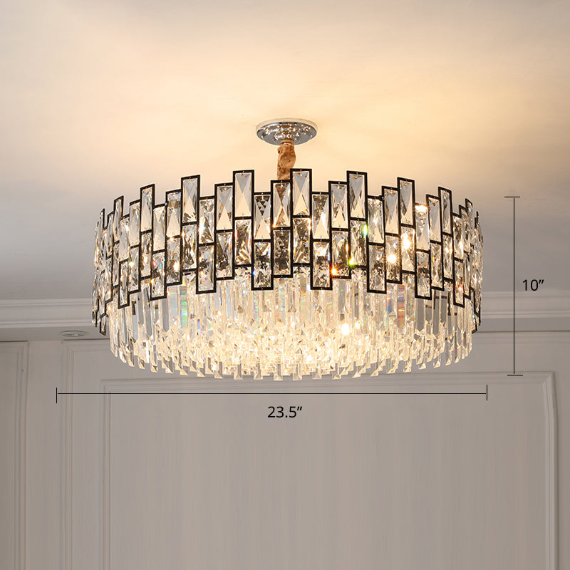 Round Living Room Chandelier Light Fixture K9 Crystal Modernism Hanging Pendant Light Black 23.5" Clearhalo 'Ceiling Lights' 'Chandeliers' 'Modern Chandeliers' 'Modern' Lighting' 2335980