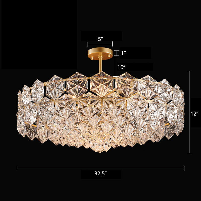 Crystal Hexagons Chandelier Minimalistic Gold Pendant Ceiling Light for Living Room Gold 32.5" Clearhalo 'Ceiling Lights' 'Chandeliers' 'Modern Chandeliers' 'Modern' Lighting' 2336005