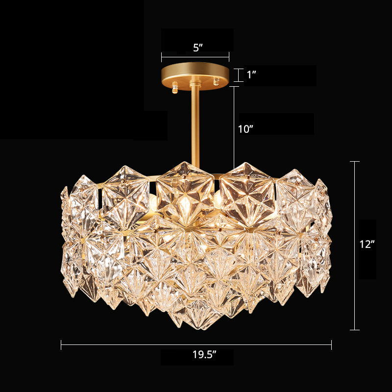 Crystal Hexagons Chandelier Minimalistic Gold Pendant Ceiling Light for Living Room Gold 19.5" Clearhalo 'Ceiling Lights' 'Chandeliers' 'Modern Chandeliers' 'Modern' Lighting' 2336009