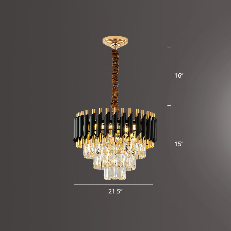 Black Conical Pendant Lamp Modern Opulent K9 Crystal Prism Chandelier for Restaurant Black 21.5" Clearhalo 'Ceiling Lights' 'Chandeliers' 'Modern Chandeliers' 'Modern' Lighting' 2336080