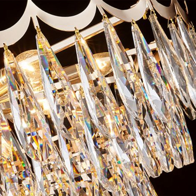 3-Layer Bedroom Ceiling Lighting Clear Crystal Drops 9-Bulb Modern Semi Flush Mount Chandelier in Gold Clearhalo 'Ceiling Lights' 'Close To Ceiling Lights' 'Close to ceiling' 'Semi-flushmount' Lighting' 2336093