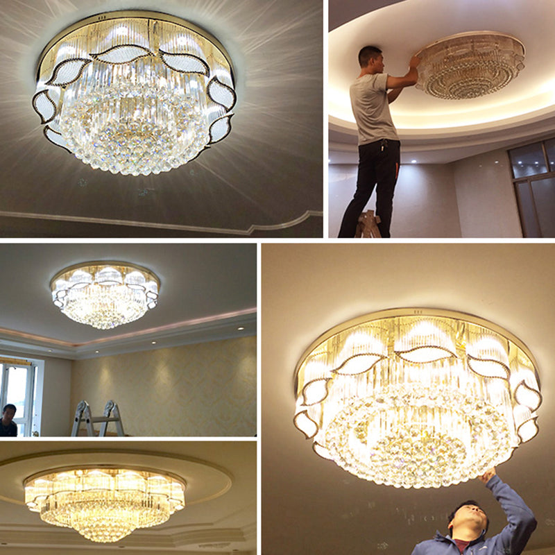 Flower Shaped Flushmount Ceiling Lamp Modern Clear Crystal 7-Light Living Room Flush Light Fixture Clearhalo 'Ceiling Lights' 'Close To Ceiling Lights' 'Close to ceiling' 'Flush mount' Lighting' 2336097
