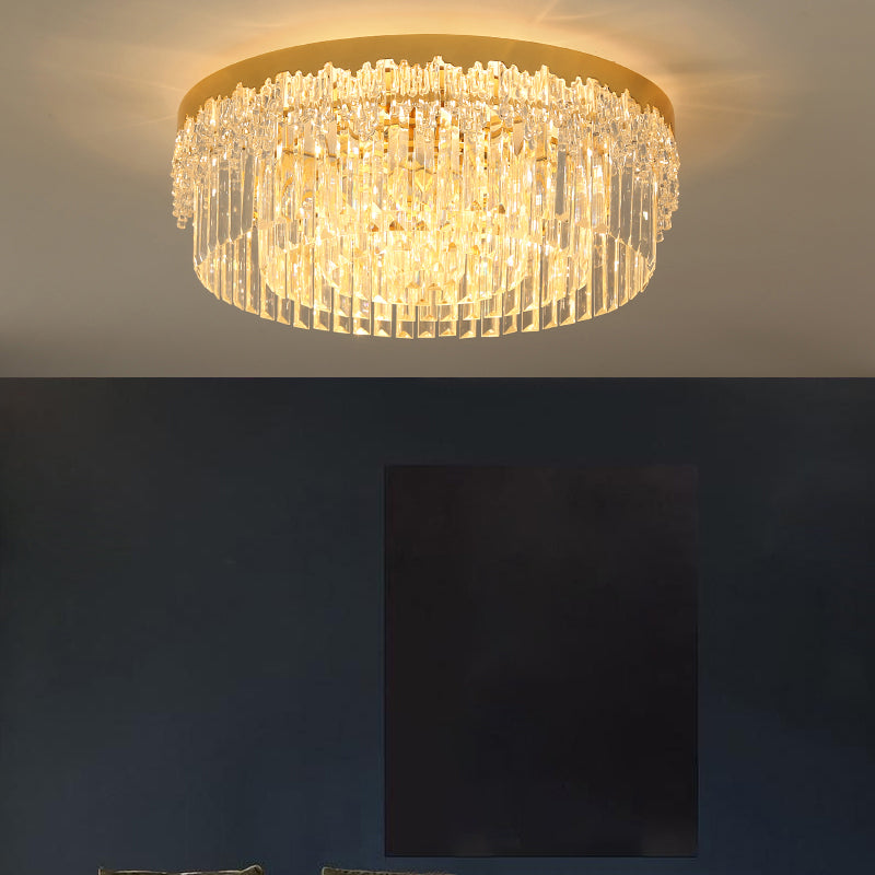 Drum Shaped Flush Mount Light Modern Tri-Sided Crystal Bar Gold Ceiling Light Fixture Clearhalo 'Ceiling Lights' 'Close To Ceiling Lights' 'Close to ceiling' 'Flush mount' Lighting' 2336100