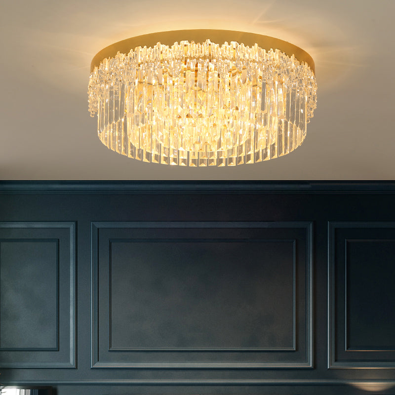 Drum Shaped Flush Mount Light Modern Tri-Sided Crystal Bar Gold Ceiling Light Fixture Clearhalo 'Ceiling Lights' 'Close To Ceiling Lights' 'Close to ceiling' 'Flush mount' Lighting' 2336103