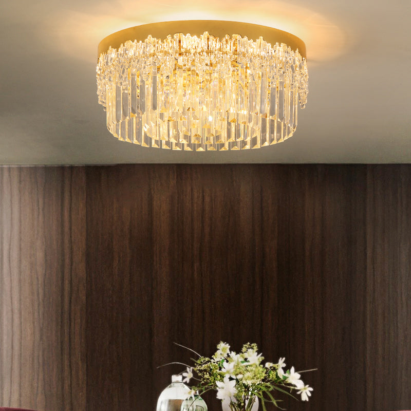 Drum Shaped Flush Mount Light Modern Tri-Sided Crystal Bar Gold Ceiling Light Fixture Clearhalo 'Ceiling Lights' 'Close To Ceiling Lights' 'Close to ceiling' 'Flush mount' Lighting' 2336106