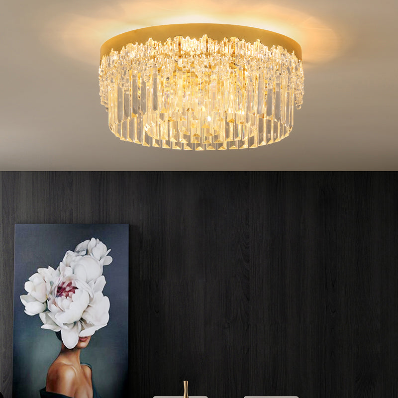 Drum Shaped Flush Mount Light Modern Tri-Sided Crystal Bar Gold Ceiling Light Fixture Clearhalo 'Ceiling Lights' 'Close To Ceiling Lights' 'Close to ceiling' 'Flush mount' Lighting' 2336107