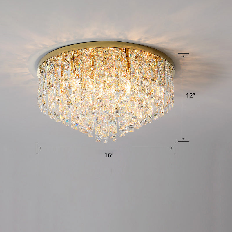 Round Beveled K9 Crystal Ceiling Lamp Modernism Flush Mounted Light for Living Room Gold 16" Clearhalo 'Ceiling Lights' 'Close To Ceiling Lights' 'Close to ceiling' 'Flush mount' Lighting' 2336139