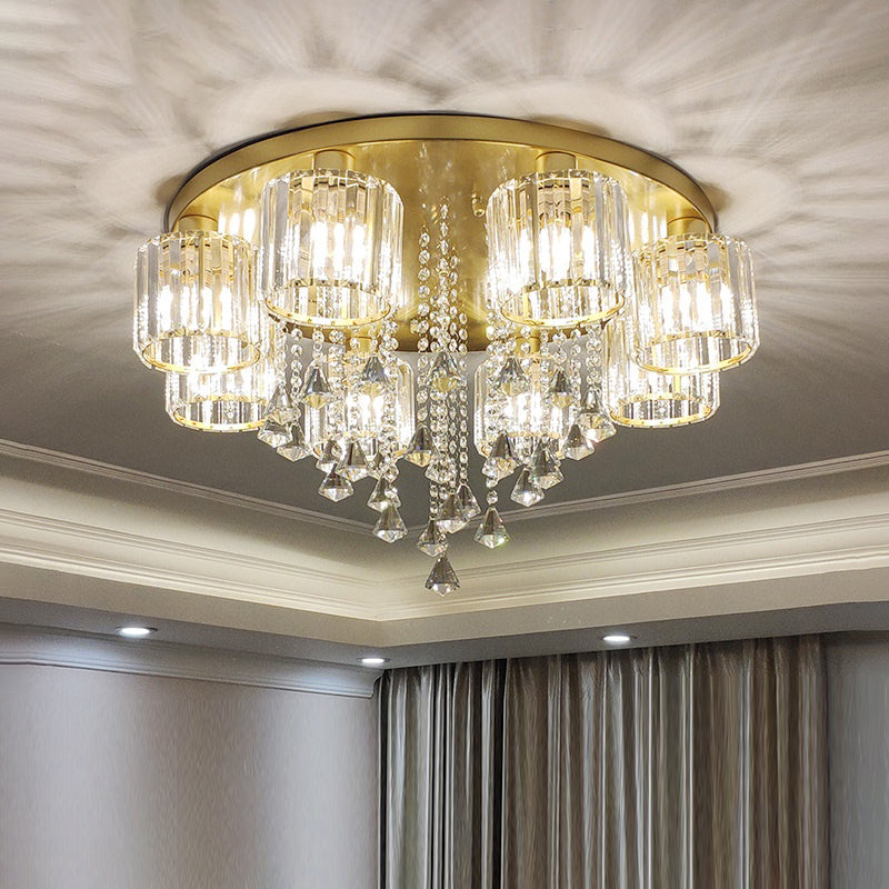 Living Room Flush Mount Lighting Modern Ceiling Light with Cylinder Crystal Shade Clearhalo 'Ceiling Lights' 'Close To Ceiling Lights' 'Close to ceiling' 'Flush mount' Lighting' 2336231