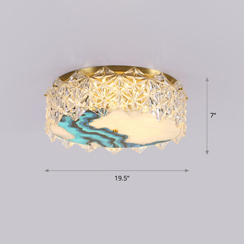 Hand-Paint Drum Shaped Flush Light Novelty Modern Crystal Bedroom LED Ceiling Fixture in Gold Gold Ocean Clearhalo 'Ceiling Lights' 'Close To Ceiling Lights' 'Close to ceiling' 'Flush mount' Lighting' 2336247
