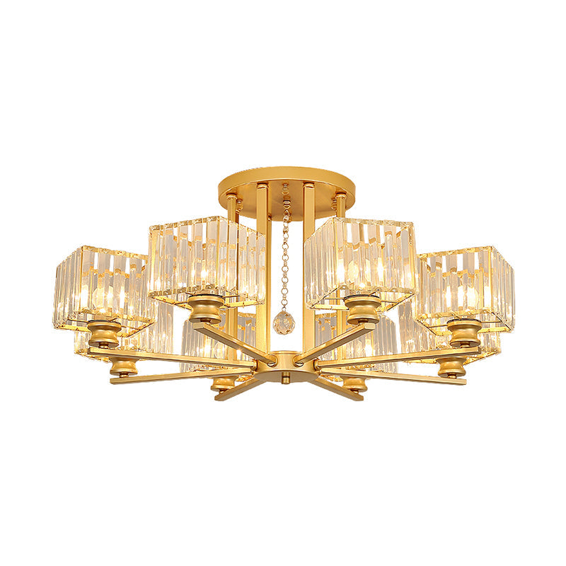 Square Semi Flush Light Fixture Contemporary Prismatic K9 Crystal Living Room Ceiling Lamp Clearhalo 'Ceiling Lights' 'Close To Ceiling Lights' 'Close to ceiling' 'Semi-flushmount' Lighting' 2336262