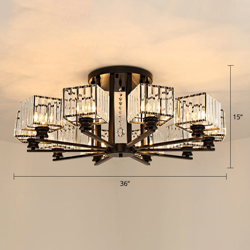 Square Semi Flush Light Fixture Contemporary Prismatic K9 Crystal Living Room Ceiling Lamp 10 Black Clearhalo 'Ceiling Lights' 'Close To Ceiling Lights' 'Close to ceiling' 'Semi-flushmount' Lighting' 2336263