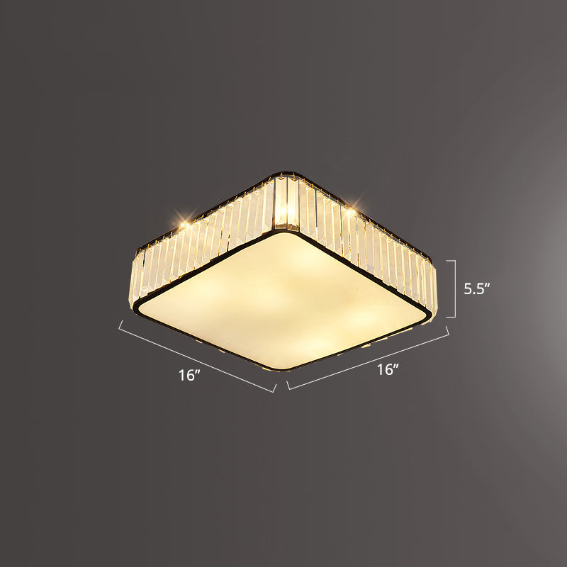 K9 Crystal Square Flush Mount Lighting Fixture Minimalist Ceiling Flush Mount for Bedroom Black 16" Clearhalo 'Ceiling Lights' 'Close To Ceiling Lights' 'Close to ceiling' 'Flush mount' Lighting' 2336303