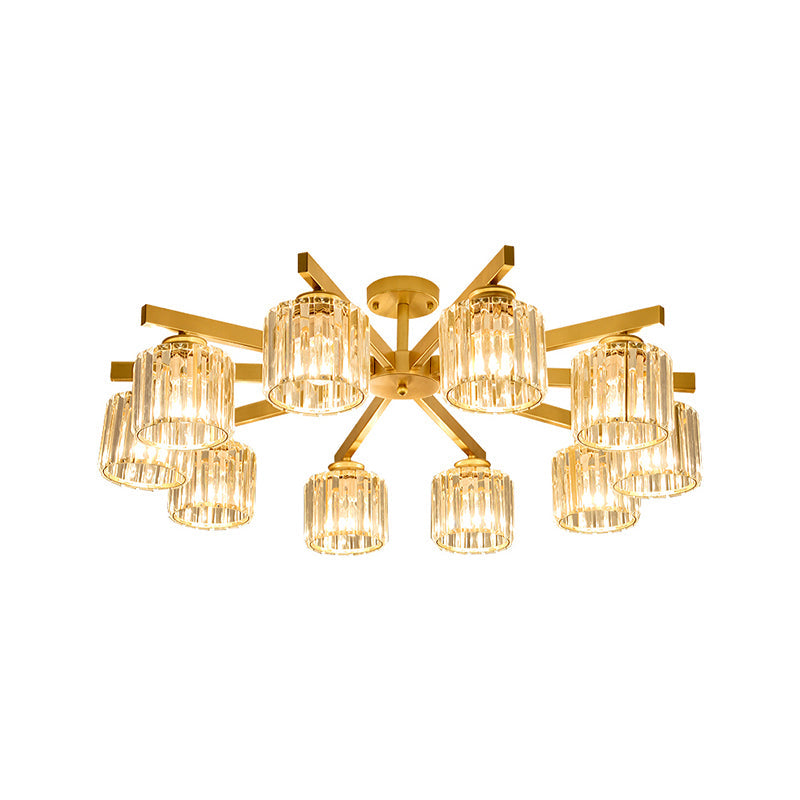Cylindrical Semi Flush Chandelier Contemporary Crystal Prism Ceiling Light for Living Room Clearhalo 'Ceiling Lights' 'Close To Ceiling Lights' 'Close to ceiling' 'Semi-flushmount' Lighting' 2336317