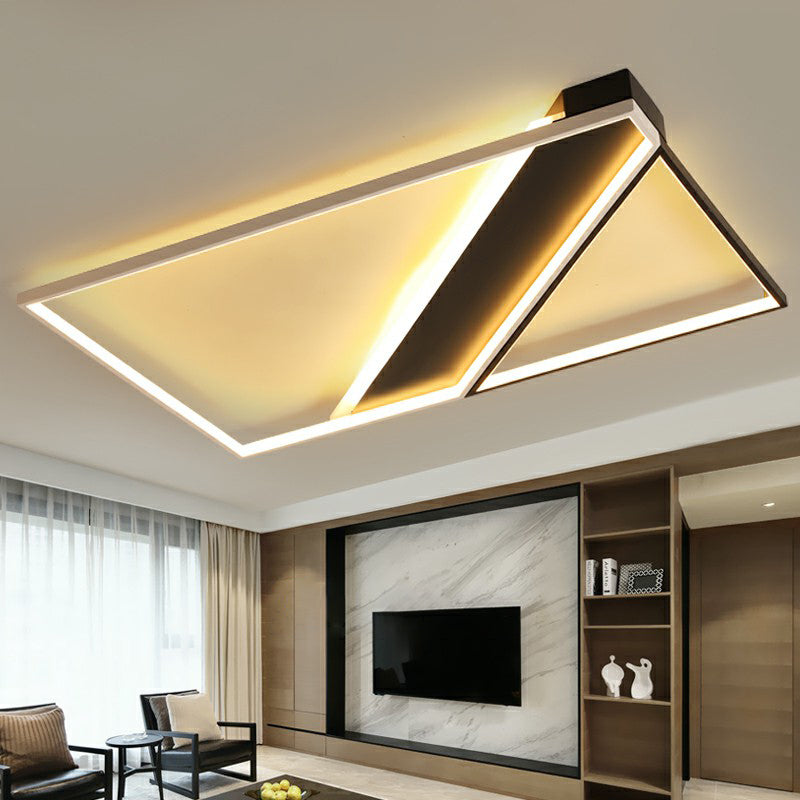 Rectangle Lounge LED Ceiling Light Acrylic Modernism Flush Mount Light in Black and White Clearhalo 'Ceiling Lights' 'Close To Ceiling Lights' 'Close to ceiling' 'Flush mount' Lighting' 2336394