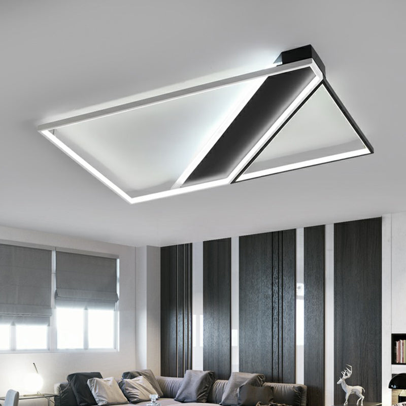 Rectangle Lounge LED Ceiling Light Acrylic Modernism Flush Mount Light in Black and White Clearhalo 'Ceiling Lights' 'Close To Ceiling Lights' 'Close to ceiling' 'Flush mount' Lighting' 2336396