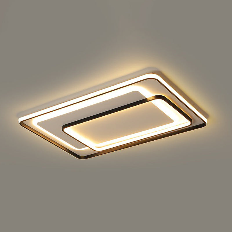 Minimalism LED Ceiling Lamp Black Rectangular Flush-Mount Light Fixture with Acrylic Shade Black 43" Remote Control Stepless Dimming Clearhalo 'Ceiling Lights' 'Close To Ceiling Lights' 'Close to ceiling' 'Flush mount' Lighting' 2336444