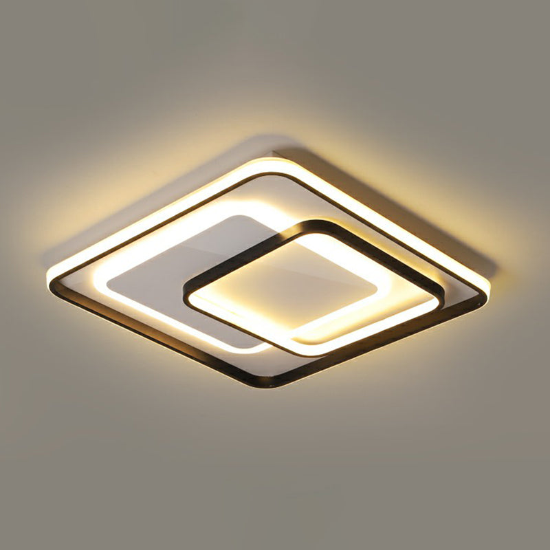 Minimalism LED Ceiling Lamp Black Rectangular Flush-Mount Light Fixture with Acrylic Shade Black 20.5" Remote Control Stepless Dimming Clearhalo 'Ceiling Lights' 'Close To Ceiling Lights' 'Close to ceiling' 'Flush mount' Lighting' 2336456