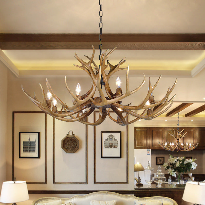 Traditional Candelabra Hanging Pendant 3/5/6 Lights Resin Ceiling Chandelier in Khaki for Living Room Clearhalo 'Ceiling Lights' 'Chandeliers' Lighting' options 233652