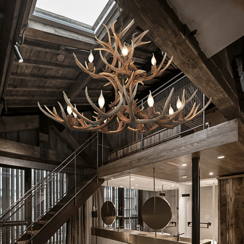 Traditional Candelabra Hanging Pendant 3/5/6 Lights Resin Ceiling Chandelier in Khaki for Living Room 12 Khaki Clearhalo 'Ceiling Lights' 'Chandeliers' Lighting' options 233656_364542cf-3ade-455a-bfa2-0e2852ea92a1