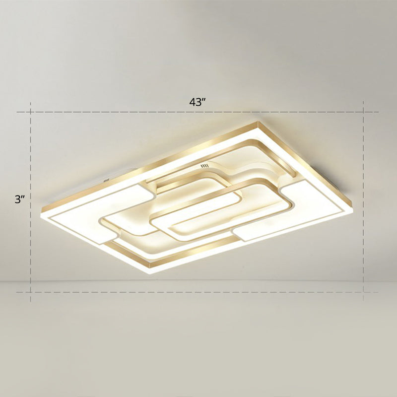 Metallic Frame Flush Mount Ceiling Light Modern Golden LED Flush Light for Living Room Gold 43" Remote Control Stepless Dimming Clearhalo 'Ceiling Lights' 'Close To Ceiling Lights' 'Close to ceiling' 'Flush mount' Lighting' 2336653