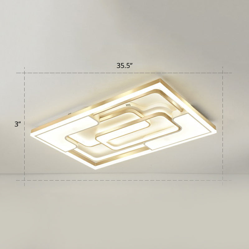 Metallic Frame Flush Mount Ceiling Light Modern Golden LED Flush Light for Living Room Gold 35.5" Remote Control Stepless Dimming Clearhalo 'Ceiling Lights' 'Close To Ceiling Lights' 'Close to ceiling' 'Flush mount' Lighting' 2336659