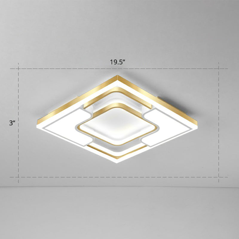 Metallic Frame Flush Mount Ceiling Light Modern Golden LED Flush Light for Living Room Gold 19.5" White Clearhalo 'Ceiling Lights' 'Close To Ceiling Lights' 'Close to ceiling' 'Flush mount' Lighting' 2336661