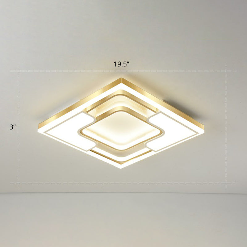 Metallic Frame Flush Mount Ceiling Light Modern Golden LED Flush Light for Living Room Gold 19.5" Remote Control Stepless Dimming Clearhalo 'Ceiling Lights' 'Close To Ceiling Lights' 'Close to ceiling' 'Flush mount' Lighting' 2336662