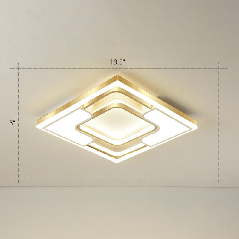 Metallic Frame Flush Mount Ceiling Light Modern Golden LED Flush Light for Living Room Gold 19.5" Warm Clearhalo 'Ceiling Lights' 'Close To Ceiling Lights' 'Close to ceiling' 'Flush mount' Lighting' 2336663
