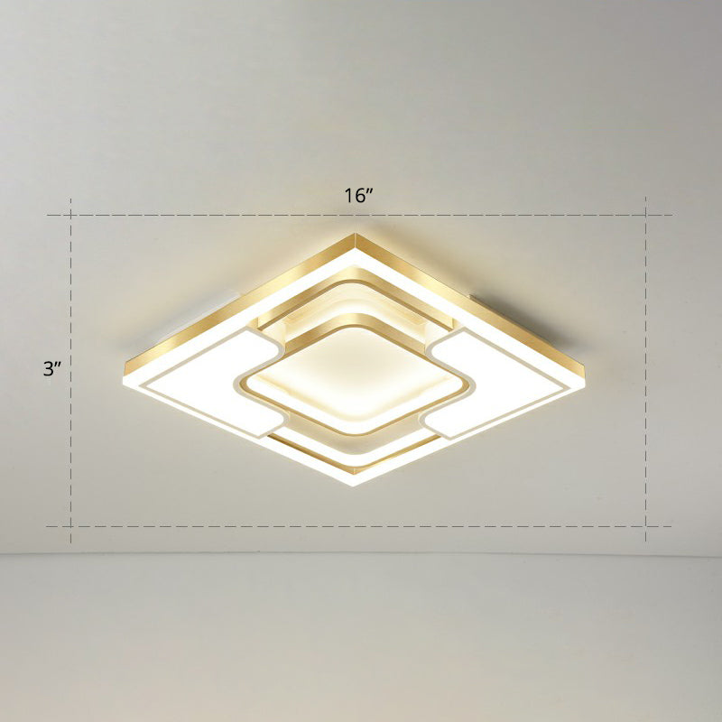 Metallic Frame Flush Mount Ceiling Light Modern Golden LED Flush Light for Living Room Gold 16" Remote Control Stepless Dimming Clearhalo 'Ceiling Lights' 'Close To Ceiling Lights' 'Close to ceiling' 'Flush mount' Lighting' 2336665