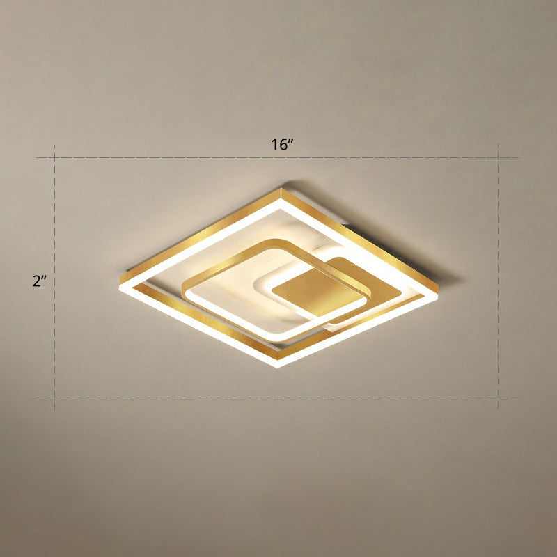 Contemporary LED Ceiling Flush Mount Gold Rectangular Flush Light Fixture with Acrylic Shade Gold 16" Warm Clearhalo 'Ceiling Lights' 'Close To Ceiling Lights' 'Close to ceiling' 'Flush mount' Lighting' 2336683