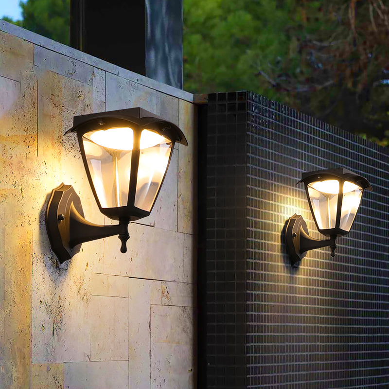 Trapezoid Plastic Solar LED Wall Light Simplicity Outdoor Wall Mounted Lamp in Black Clearhalo 'Wall Lamps & Sconces' 'Wall Lights' Lighting' 2336825