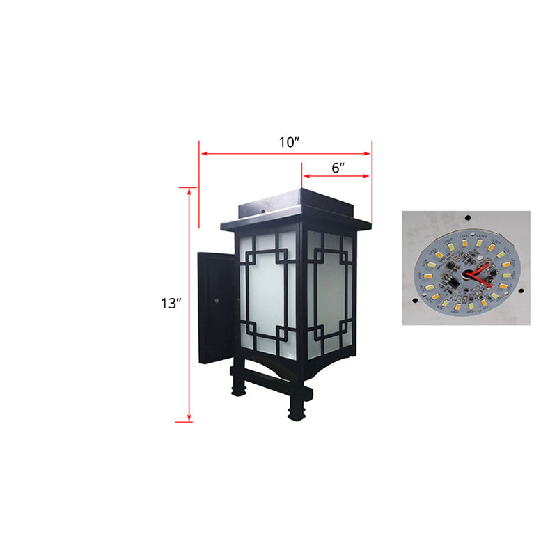 Black Rectangular Solar Wall Lamp Fixture Retro Metal Courtyard LED Wall Light Sconce Black 6" Solar Clearhalo 'Wall Lamps & Sconces' 'Wall Lights' Lighting' 2336830