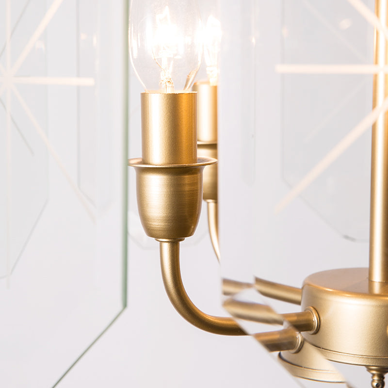 Modernism Cylinder Ceiling Chandelier Clear Glass 5 Heads Hanging Light Fixture in Brass for Restaurant Clearhalo 'Ceiling Lights' 'Chandeliers' 'Glass shade' 'Glass' Lighting' 233802