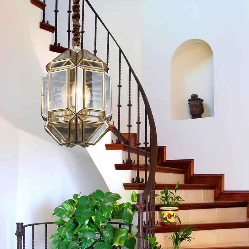 Brass Candle Chandelier Lamp Modernism Metal 3 Heads Hanging Light Fixture with Clear Glass Shade Brass Clearhalo 'Ceiling Lights' 'Chandeliers' Lighting' options 233902_89ec4c8b-b44b-41d0-bf41-96f5ad0b2fd7