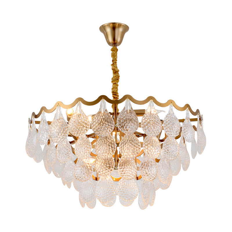 25.5"/31.5" Wide Tiered Chandelier Lighting Nordic Crystal Gold 8/15 Bulbs Hanging Ceiling Light for Living Room Clearhalo 'Ceiling Lights' 'Chandeliers' Lighting' options 233921