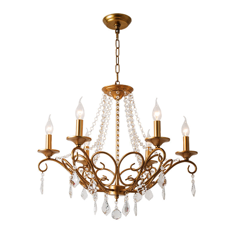 Modernism Sputnik Chandelier Metal 6 Heads Hanging Light Fixture in Gold with Crystal Drop Clearhalo 'Ceiling Lights' 'Chandeliers' Lighting' options 233985