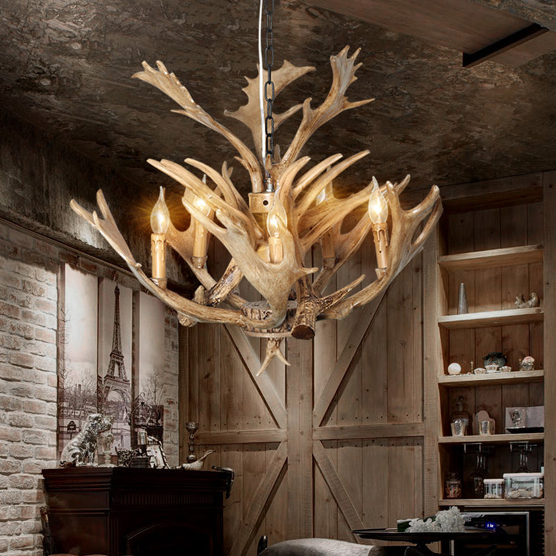Candle Dining Room Hanging Lamp Traditional Resin 5 Bulbs Light Brown Chandelier Pendant Light Light Brown Clearhalo 'Ceiling Lights' 'Chandeliers' Lighting' options 234006_47977f3c-045d-44de-8dc7-28b815b00860