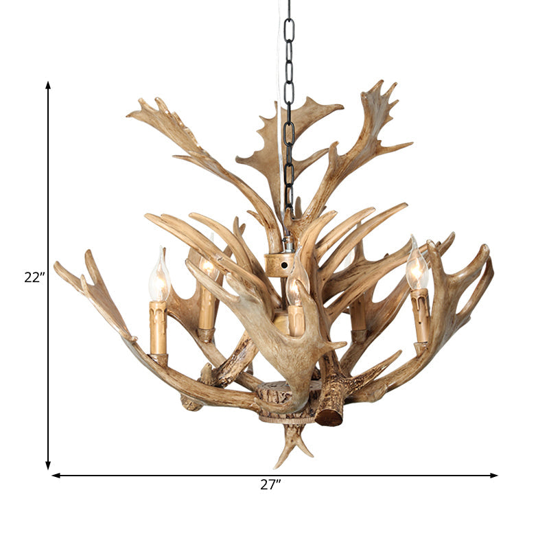 Candle Dining Room Hanging Lamp Traditional Resin 5 Bulbs Light Brown Chandelier Pendant Light Clearhalo 'Ceiling Lights' 'Chandeliers' Lighting' options 234009