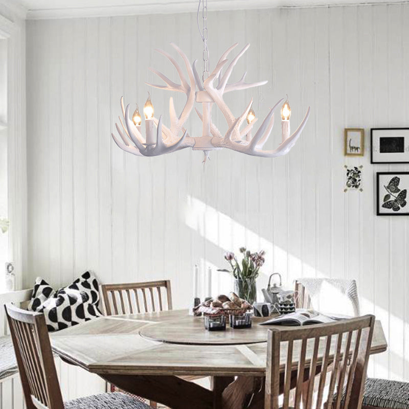 White Faux Antler Pendant Chandelier Traditional Resin 4/6/9 Heads Dining Room Hanging Ceiling Light 4 White Clearhalo 'Ceiling Lights' 'Chandeliers' Lighting' options 234011_fddff12e-1e8c-44d7-afe6-82b515450380