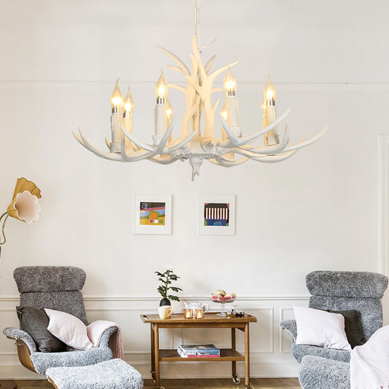 Resin White Hanging Chandelier Candle 4/8 Bulbs Traditional Pendant Light Fixture for Bedroom Clearhalo 'Ceiling Lights' 'Chandeliers' Lighting' options 234030