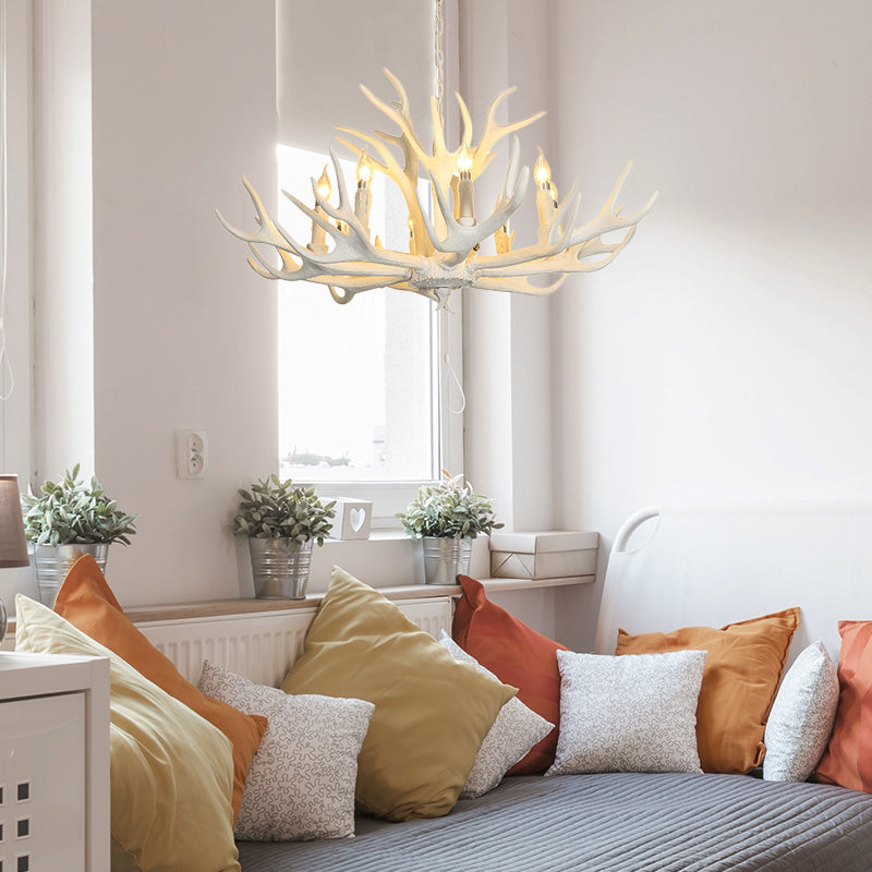 Traditional Candelabra Hanging Pendant 8 Lights Resin Ceiling Chandelier in White for Living Room Clearhalo 'Ceiling Lights' 'Chandeliers' Lighting' options 234034