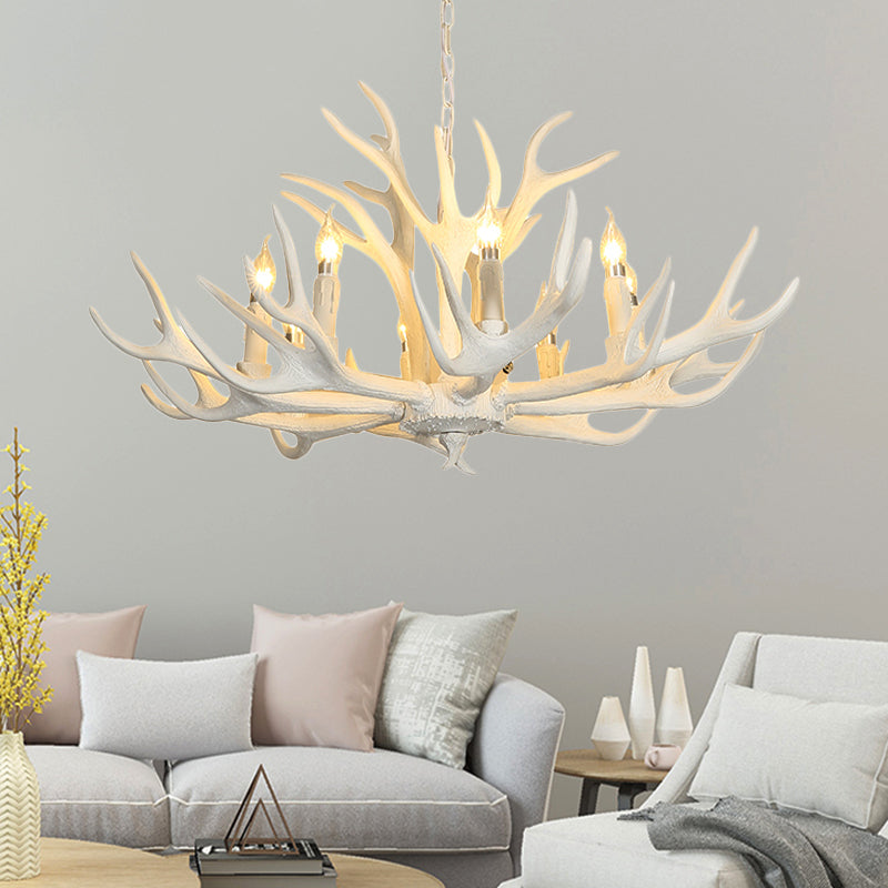 Traditional Candelabra Hanging Pendant 8 Lights Resin Ceiling Chandelier in White for Living Room Clearhalo 'Ceiling Lights' 'Chandeliers' Lighting' options 234035