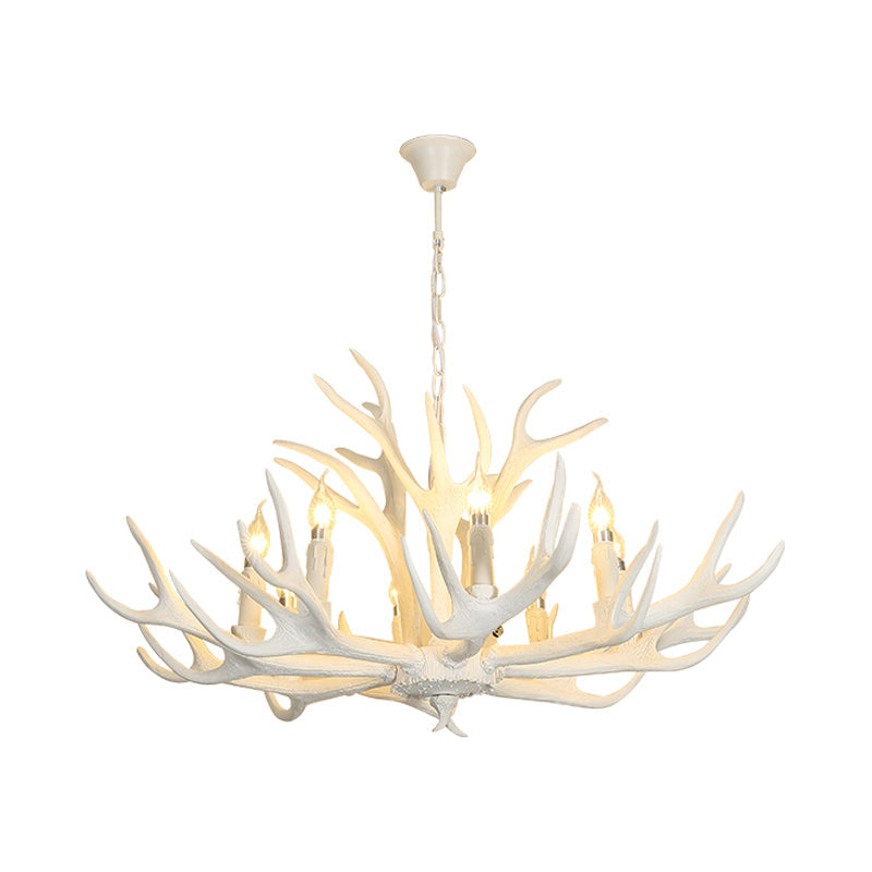 Traditional Candelabra Hanging Pendant 8 Lights Resin Ceiling Chandelier in White for Living Room Clearhalo 'Ceiling Lights' 'Chandeliers' Lighting' options 234036